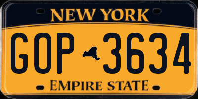 NY license plate GOP3634