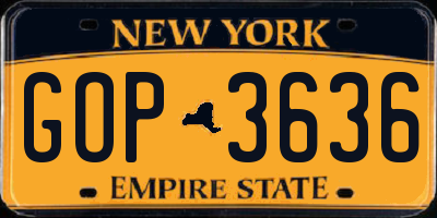 NY license plate GOP3636