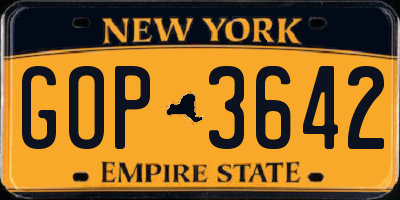 NY license plate GOP3642