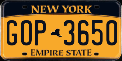 NY license plate GOP3650