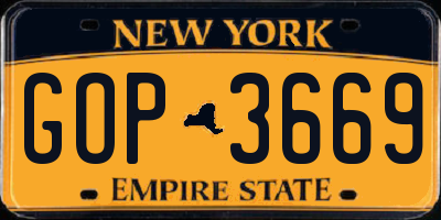 NY license plate GOP3669