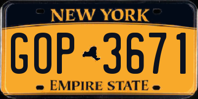 NY license plate GOP3671