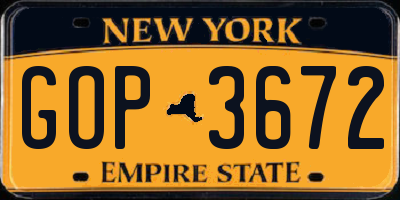 NY license plate GOP3672