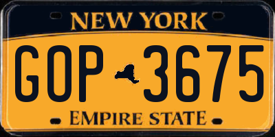 NY license plate GOP3675
