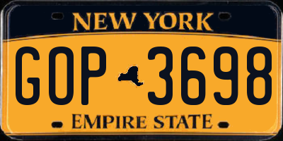 NY license plate GOP3698