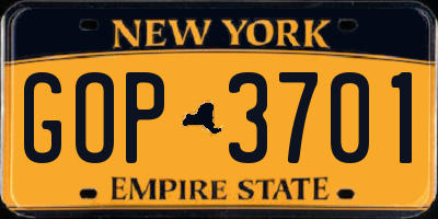 NY license plate GOP3701