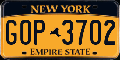 NY license plate GOP3702