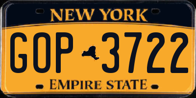 NY license plate GOP3722