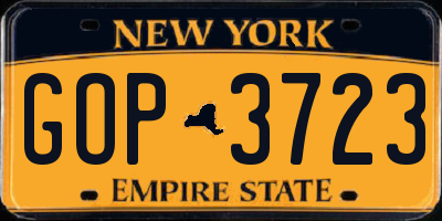 NY license plate GOP3723