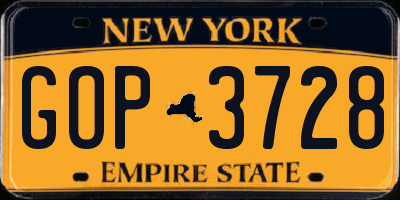 NY license plate GOP3728