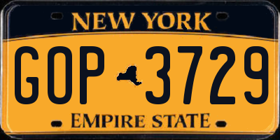 NY license plate GOP3729