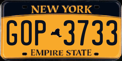 NY license plate GOP3733
