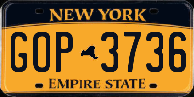 NY license plate GOP3736