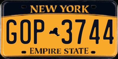 NY license plate GOP3744