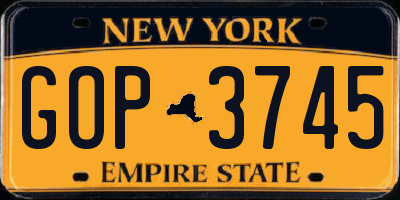 NY license plate GOP3745