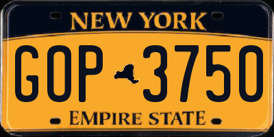 NY license plate GOP3750