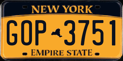 NY license plate GOP3751