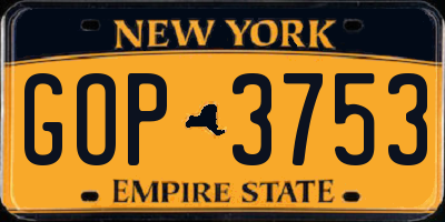 NY license plate GOP3753