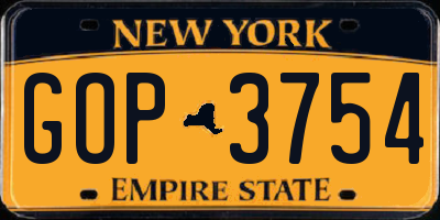 NY license plate GOP3754