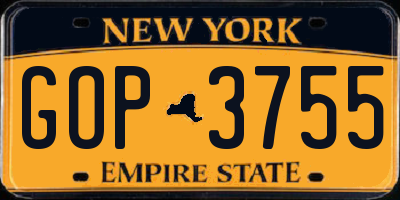 NY license plate GOP3755