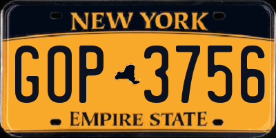 NY license plate GOP3756