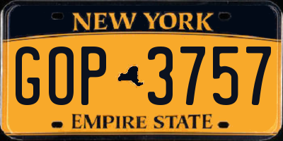 NY license plate GOP3757