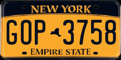 NY license plate GOP3758