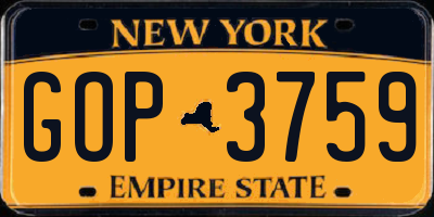 NY license plate GOP3759