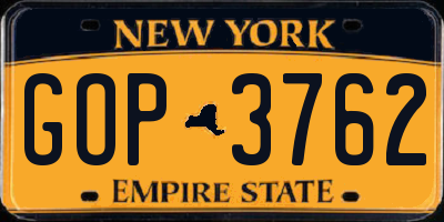 NY license plate GOP3762