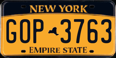 NY license plate GOP3763