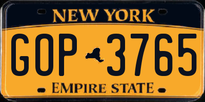 NY license plate GOP3765