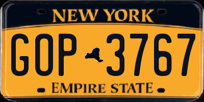 NY license plate GOP3767