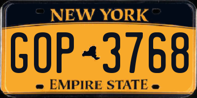 NY license plate GOP3768