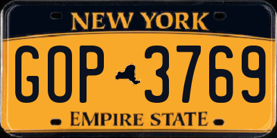 NY license plate GOP3769