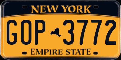 NY license plate GOP3772