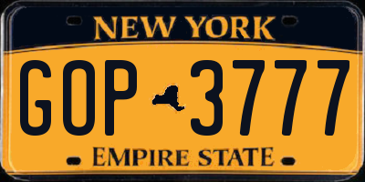 NY license plate GOP3777