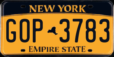 NY license plate GOP3783