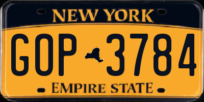 NY license plate GOP3784