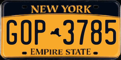 NY license plate GOP3785