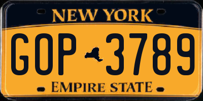 NY license plate GOP3789