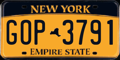 NY license plate GOP3791