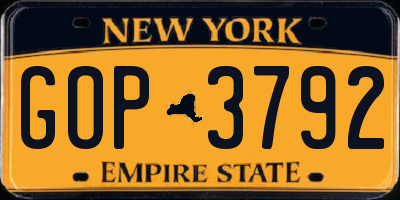 NY license plate GOP3792