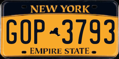 NY license plate GOP3793