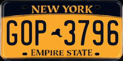 NY license plate GOP3796
