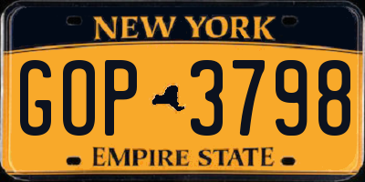 NY license plate GOP3798