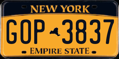 NY license plate GOP3837