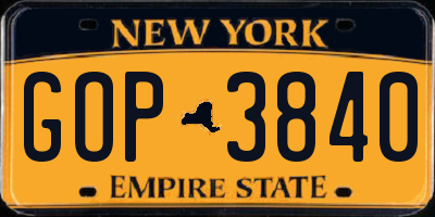 NY license plate GOP3840