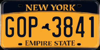 NY license plate GOP3841