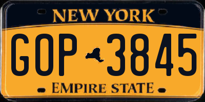 NY license plate GOP3845