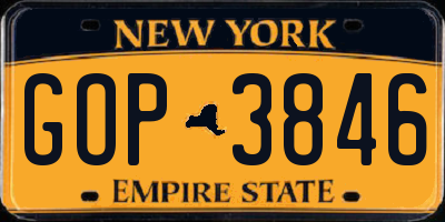 NY license plate GOP3846